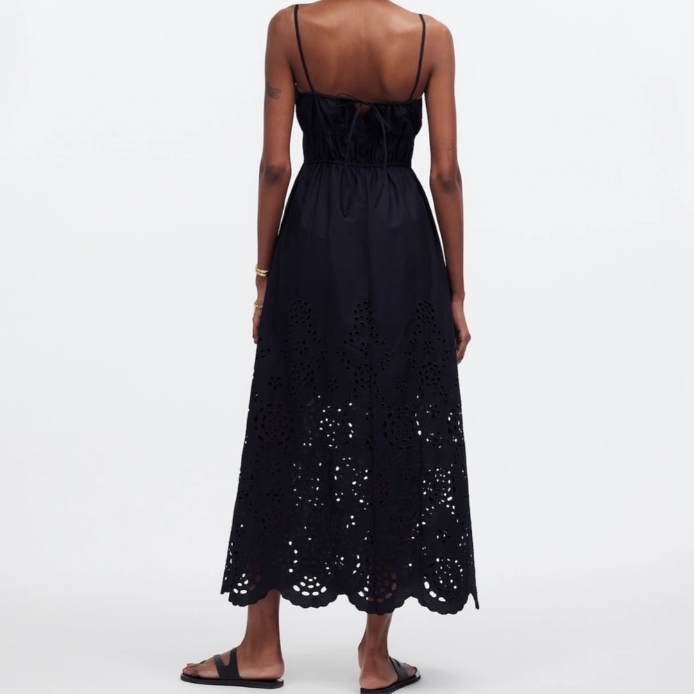 Madewell Embroidered Tank Midi Dress in Poplin in Black - Picture 4 of 6